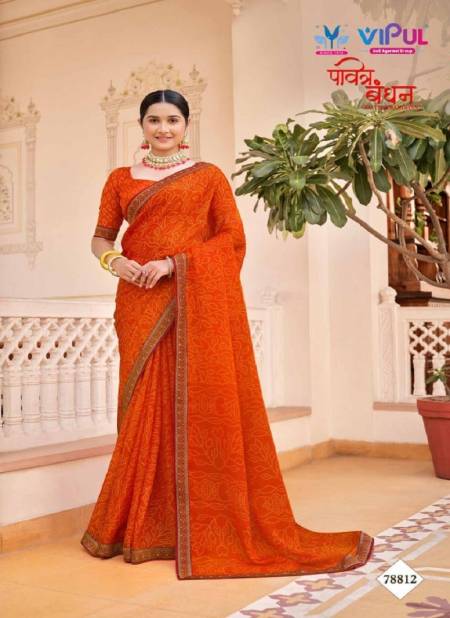 Orange Colour Pavitra Bandhan by Vipul Chiffon Wear Sarees Wholesale Clothing Suppliers In India 78812