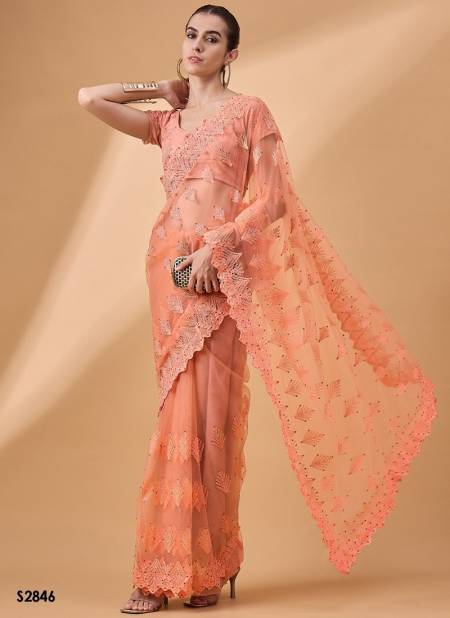 Orange Colour Radha Vol 2 By Mahotsav Net Embroidery Designer Bulk Sarees Suppliers In India S2846