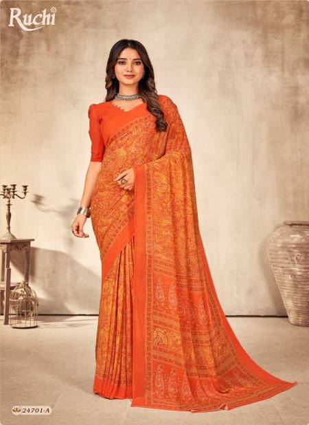 Orange Colour Ragaa Georgette By Ruchi Sarees Georgette Daily Wear Saree Catalog 24701 A