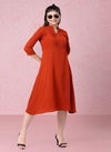 Orange Colour Raisin American Crepe Party Wear Western Midi Dress Catalog OLRF0033