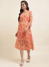 Orange Colour Raisin American Crepe Party Wear Western Midi Dress Catalog OLRF0059
