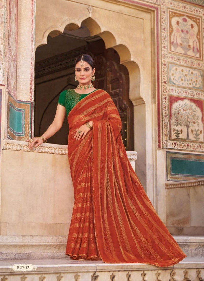 Orange Colour Raj Rani Vol 2 By Vipul Weaving Chiffon Saree Surat Wholesale Market 82702