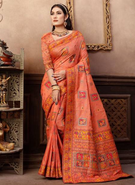 Orange Colour Rajwadi Silk Wholesale Ethnic Wear Silk Saree Catalog 1258 C