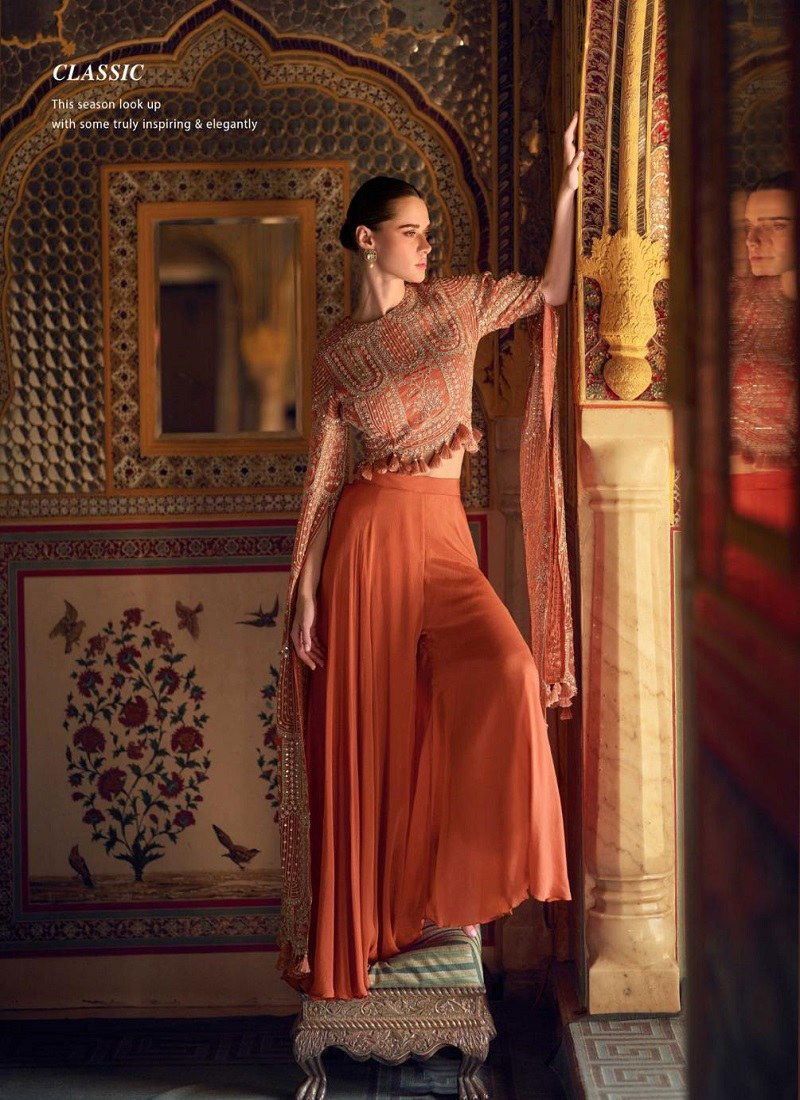 Orange Colour Ruchika By Sayuri Chinon Silk Indo Western Wholesale Shop In Surat 5741