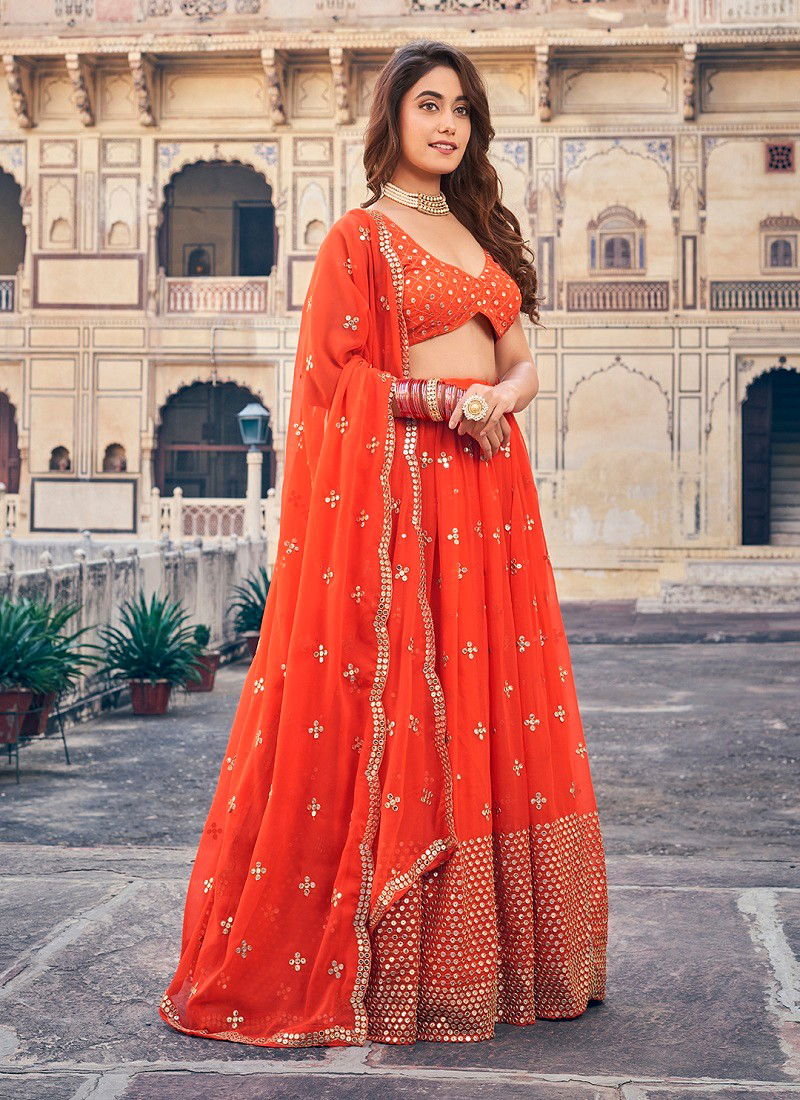 Orange Colour SS 164 Designer Wedding Wear Georgette Lehenga Choli Wholesale Shop In Surat RTC-25