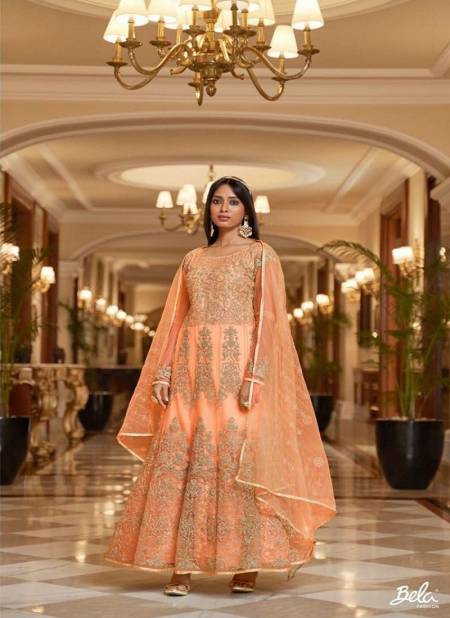 Orange Colour Sabhyata By Bela Wedding Wear Net Anarkali Suit Exporters In India 3006