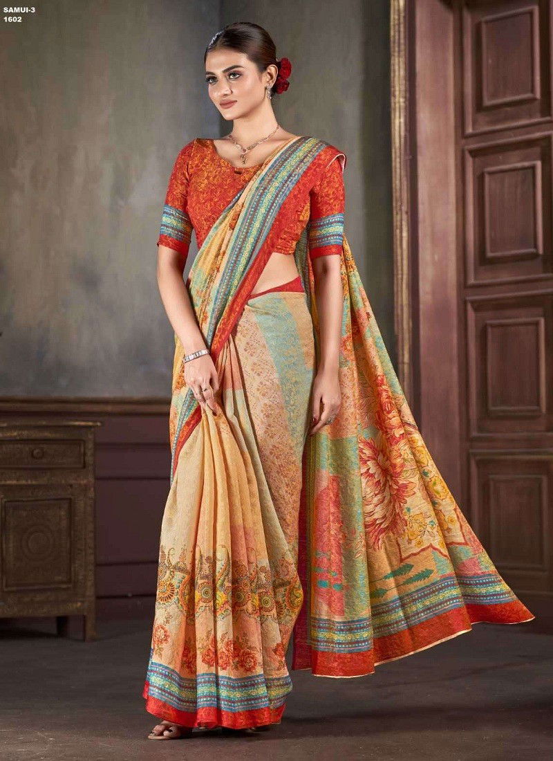 Orange Colour Samui Vol 3 By Jivora Silk Printed Daily Wear Wholesale Saree Suppliers In Mumbai 1602