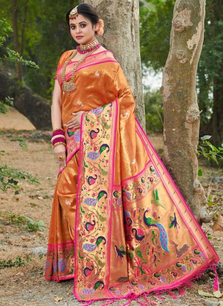 Orange Colour Sanjivani Sangam Wholesale Silk Sarees Catalog 10023