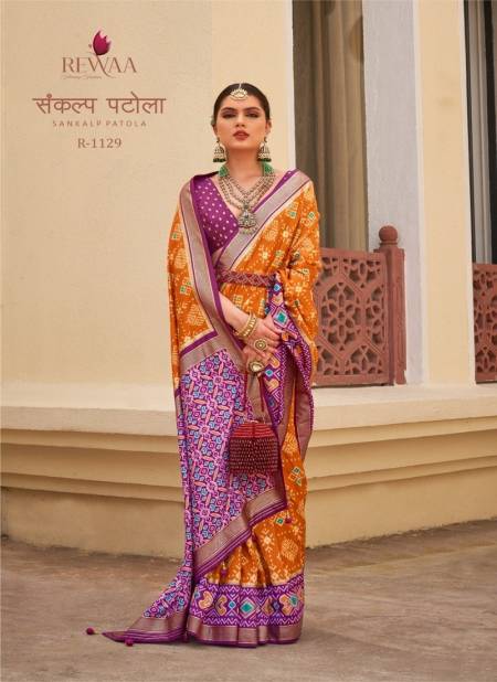 Orange Colour Sankalp Patola By Rewaa Silk Designer Saree Catalog R 1129