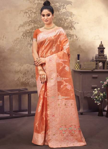 Orange Colour Shipra Printed Wholesale Cotton Silk Sarees Catalog 3169