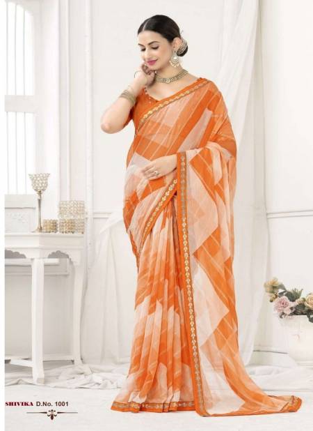Orange Colour Shivika By Shubh Shree Chiffon Designer Saree Catalog 1001