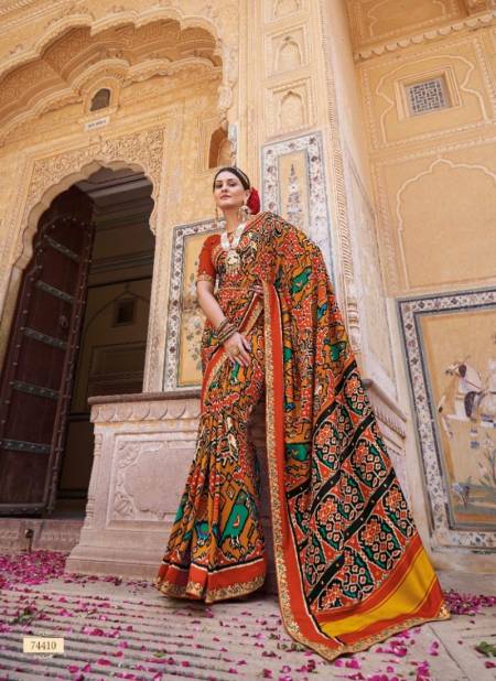 Orange Colour Shringar Silk By Vipul Patola Silk Embroidery Lace Work Designer Saree Catalog 74410