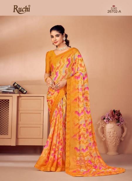Orange Colour Simaya 20th Edition By Ruchi Chiffon Saree Catalog 26702 A