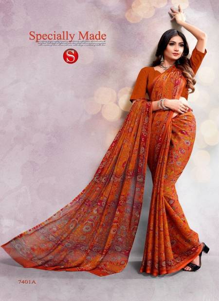 Orange Colour Smart By Sushma Chiffon Printed Daily Wear Saree Wholesale Market In Surat 7401 A