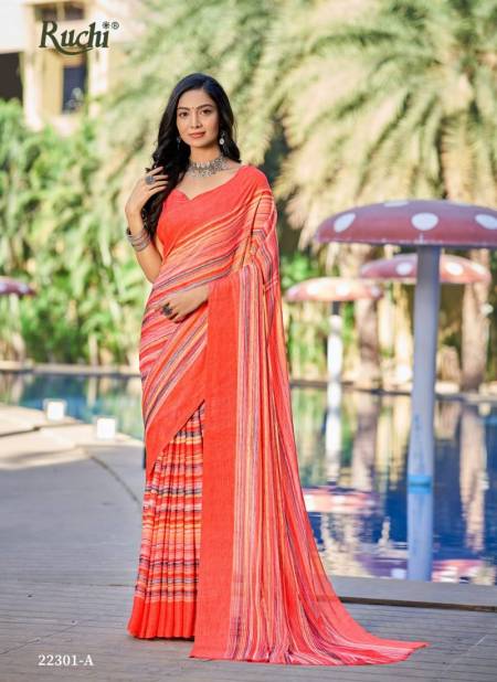 Red Colour Star Chiffon 98th Edition By Ruchi Daily Wear Saree Catalog 22301 A