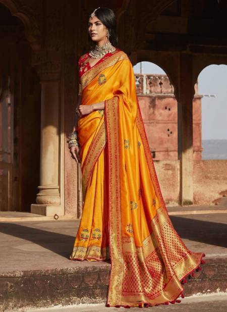 Orange Colour Sunehri Paithani Wholesale Designer Silk Sarees Catalog 1371