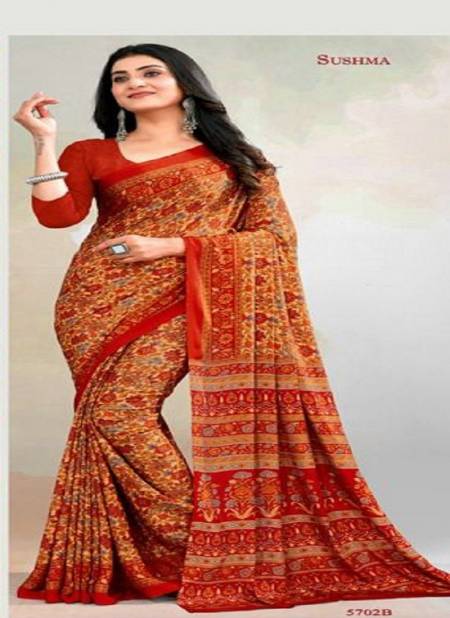 Orange Colour Sushma Set 57 Daily Wear Printed Saree Catalog 5702 B