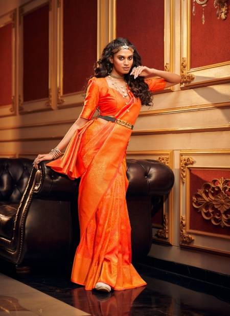 Orange Colour The Fabrica By Samira 25001 To 25006 Silk Saree Catalog 25002