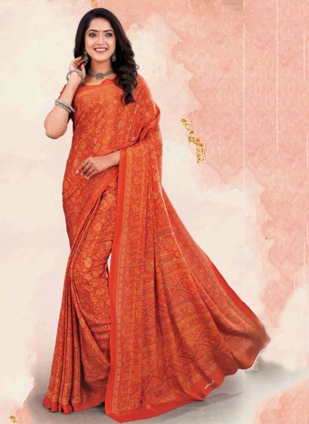 Orange Colour Uniformity By Sushma Printed Sarees Catalog 2101 B