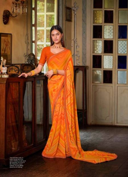 Orange Colour Vaishali By Vipul Georgette Printed Daily Wear Sarees Wholesale Price In Surat 77529