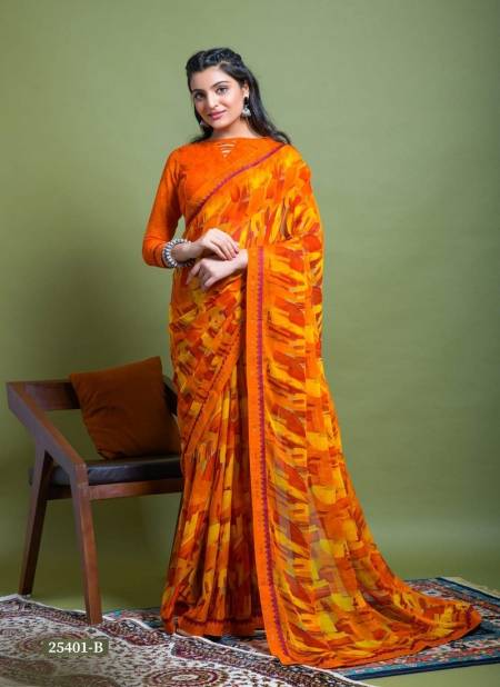 Orange Colour Vanilla Vol 3 By Ruchi Chiffon Swarovski Border Designer Saree Catalog 25401 B