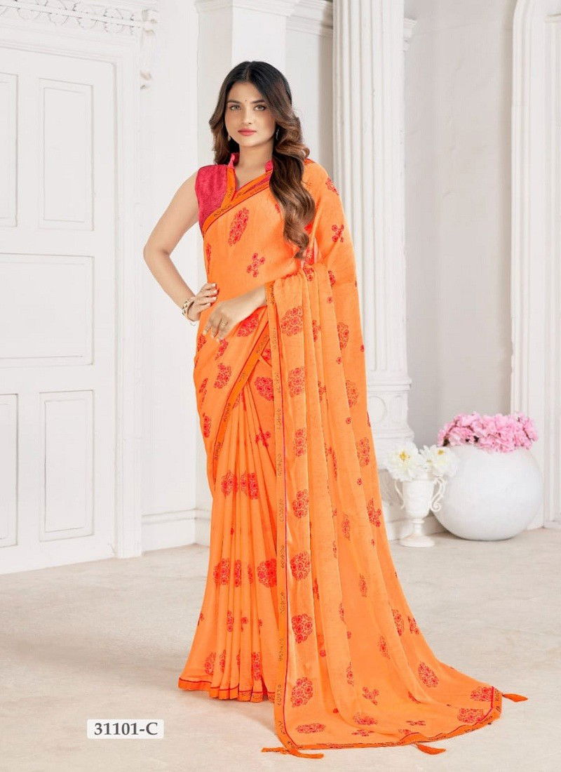 Orange Colour Vanilla Vol 5 By Ruchi Daily Wear Printed Chiffon Sarees Wholesale Online 31101 C