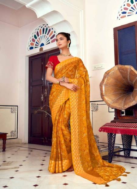 Orange Colour Vinitaa By Mahamani Creation Brasso Designer Saree Catalog 1008