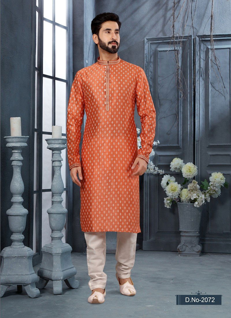 Orange Colour Vol 10 Wedding Wear Mens Kurta Pajama Orders In India 2072