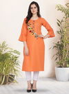 Orange Elegant Cotton Silk Handwork Designer Party Wear Kurtis 7080