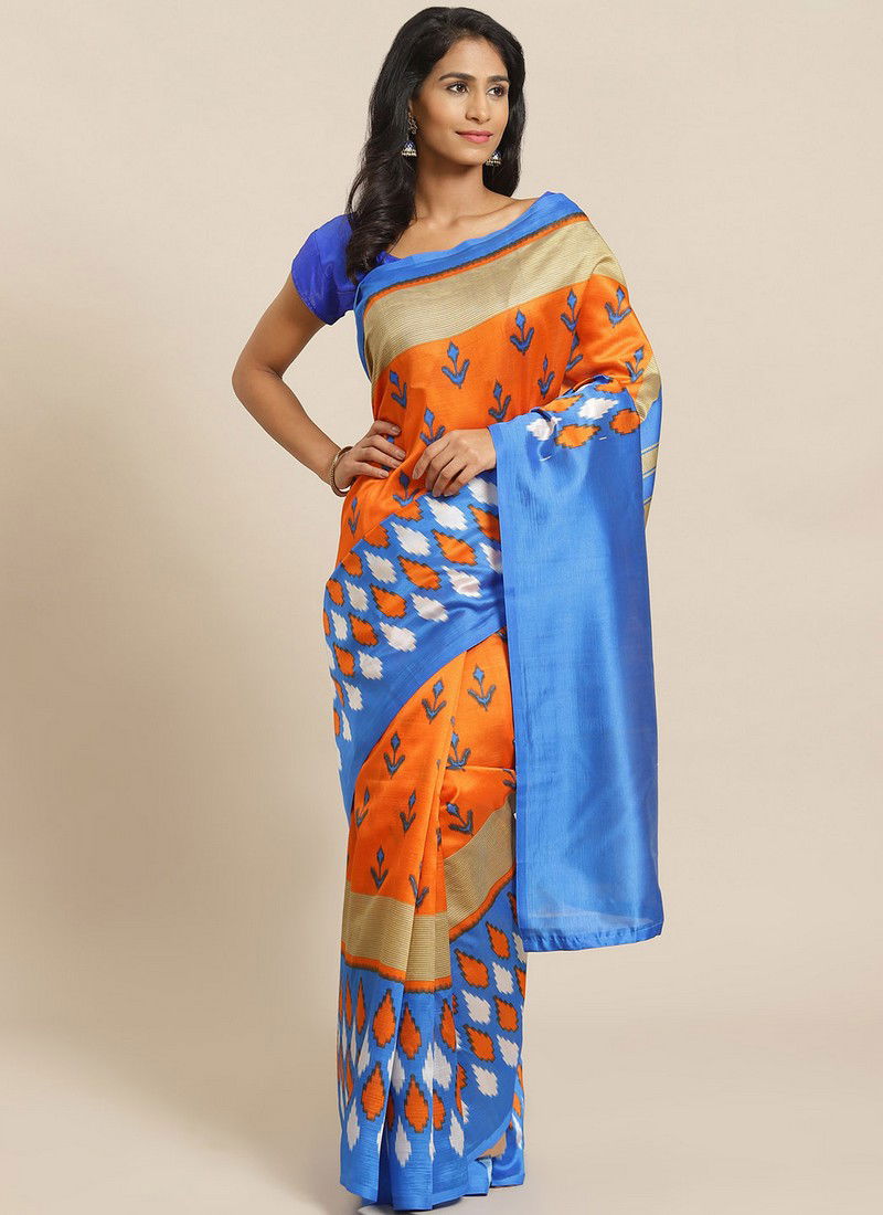 Orange Daily Wear Pinted Bhagalpuri Saree 78