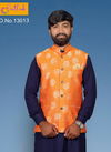 Orange Flower Print Jute with Jacquard Modi Jacket 13013