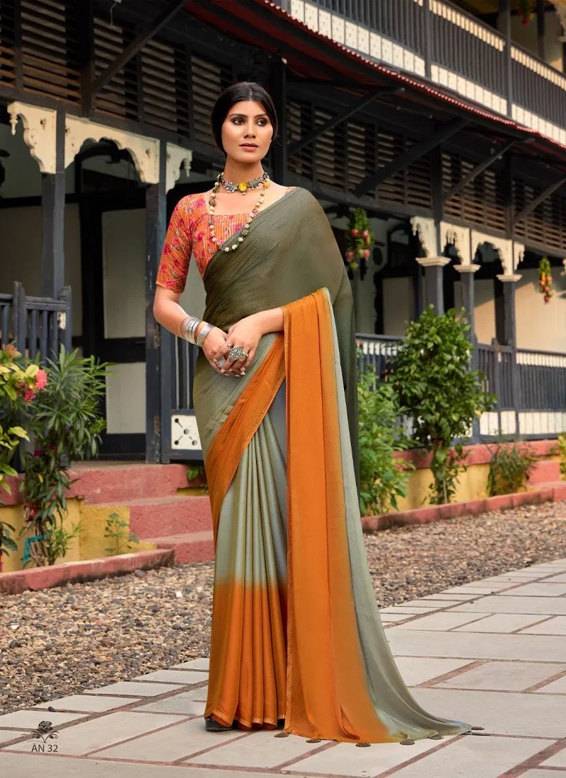 Orange Multi Colour Aruna Vol 4 By Stavan Velvet Chiffon Designer Party Wear Saree Orders In India AN 32