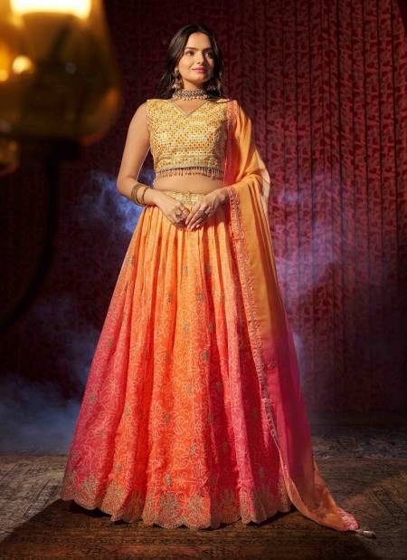 Orange Multi Colour Euphoria Vol 12 By Arya Designs Wedding Wear Lehenga Choli Wholesale Online SV-2