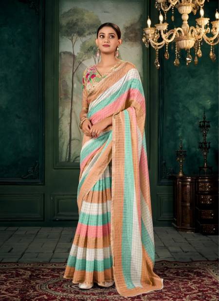 Orange Multi Colour Meghdhanush By Rajpath Chanderi Linen Printed Casual Wear Bulk Saree Orders In India 650005