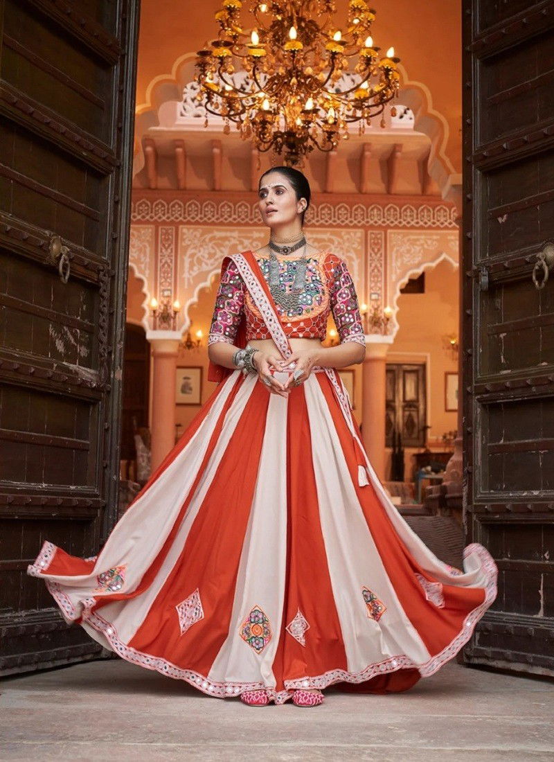 Orange Multi Colour Raas Vol 14 By Shubhkala Designer Navratri Lehenga Choli Exporters In India 2436