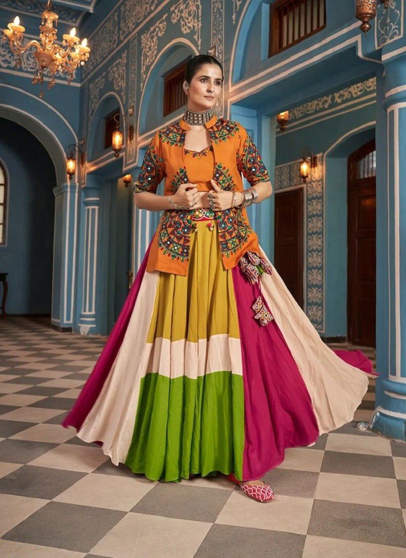 Orange Multi Colour Raas Vol 15 By Shubhkala Designer Navratri Lehenga Choli With Jacket Exporters In India 2444