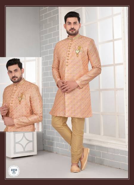 Orange Multi Colour Wedding Wears Art Embroidered Slik Kurta Pajama Suppliers In Mumbai 2233