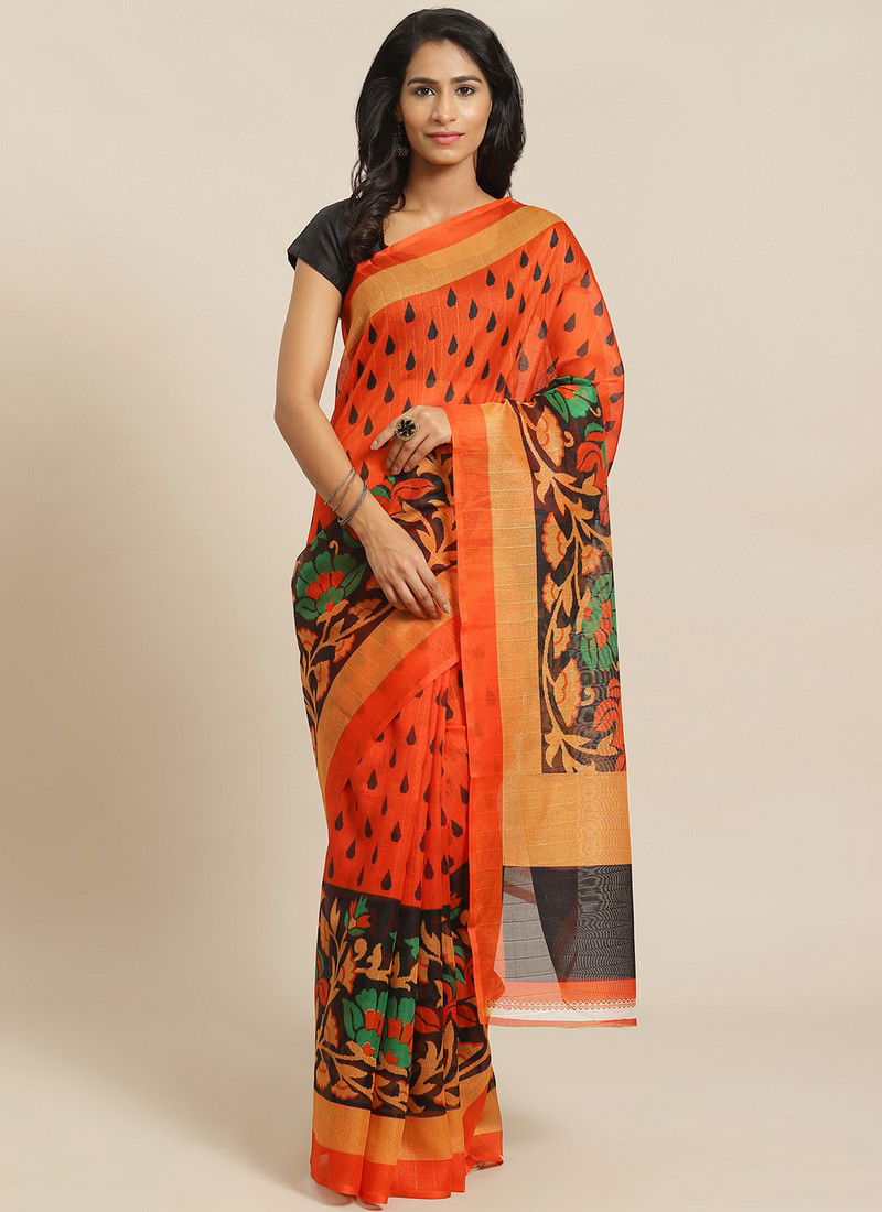 Orange Pinted Bhagalpuri Saree 44