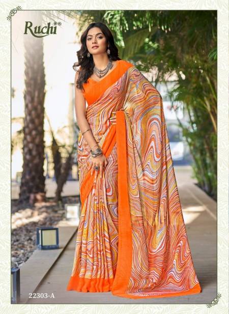 Orange Star Chiffon 98th Edition By Ruchi Daily Wear Saree Catalog 22303 A