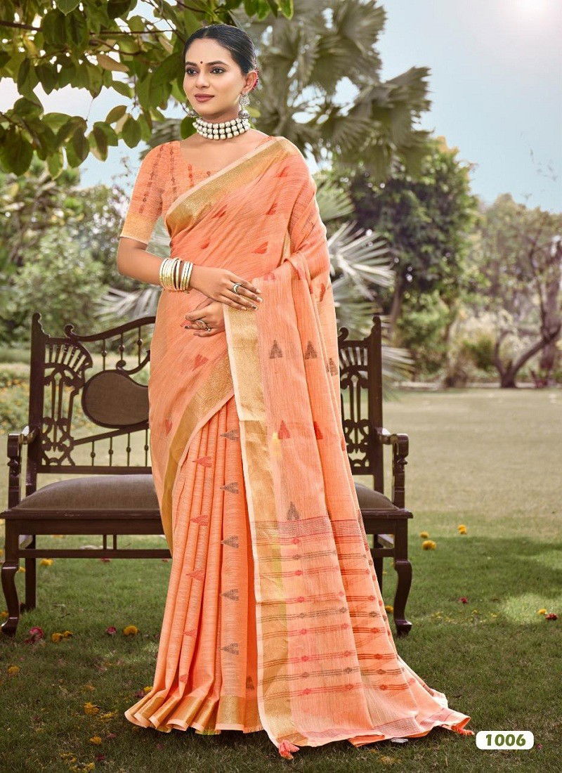 Orange Surmaai By Bunawat Cotton Daily Wear Wholesale Sarees Manufacturers 1006