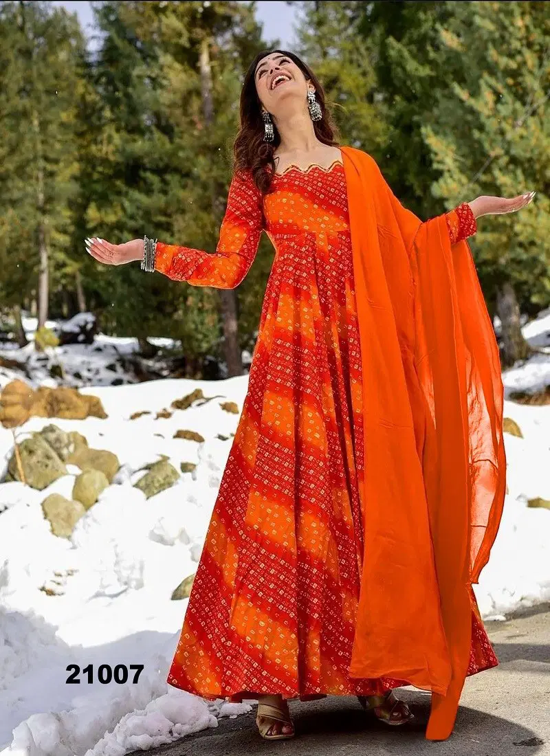 Orange and Red Colour Lucaya Vol 21 Digital Printed Readymade Suits Suppliers In India 21007