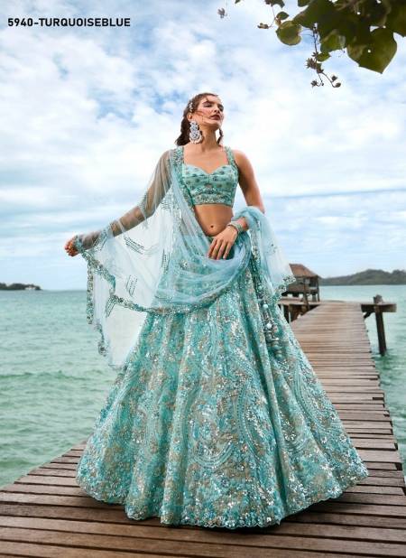 PF 1 All Hit Designs Bridal Lehenga Choli Wholesale Price In Surat 5940-Turquoise Blue