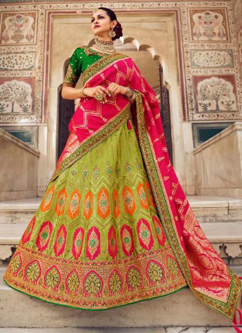 Parrot And Pink Colour Aadhya Designer Wholesale Bridal Lehenga Choli 1202