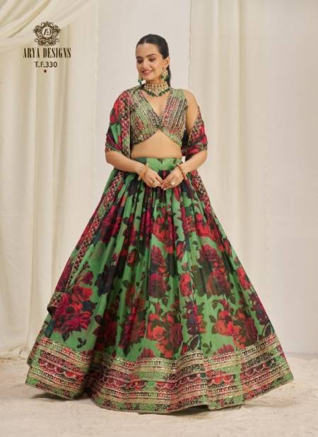 Parrot Colour Floral Vol 9 By Arya Designs Organza Lehenga Choli Exporters In India T.F.330