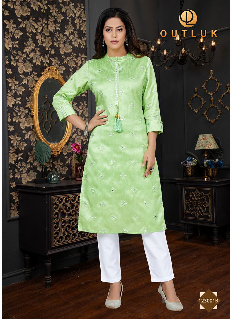 Parrot Colour Outluk Vol 123 B Ladies kurti With Bottom Catalog 123001 B