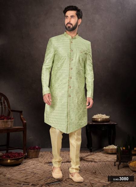 Parrot Green Colour GS Fashion Party Wear Mens Designer Indo Western Wholesale Clothing Distributors In India 3080