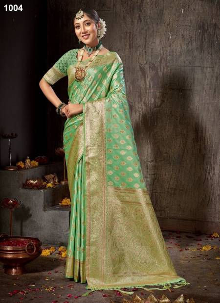 Parrot Green Colour Rishta By Sangam Banarasi Silk Designer Saree Catalog 1004