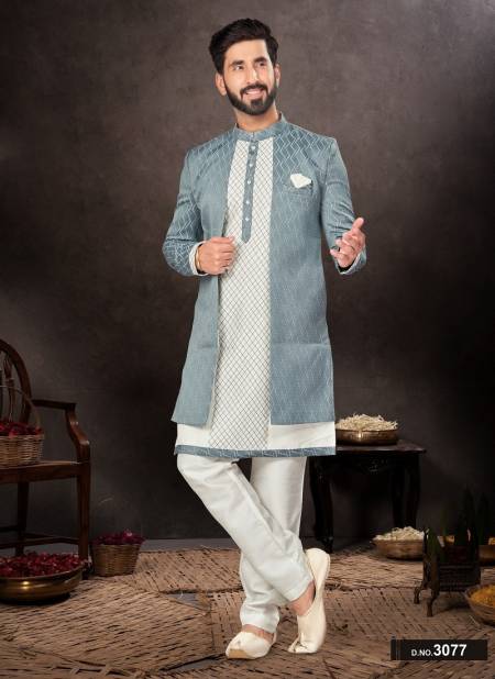 Pastel Blue Colour GS Fashion Party Wear Mens Designer Indo Western Wholesale Clothing Distributors In India 3077
