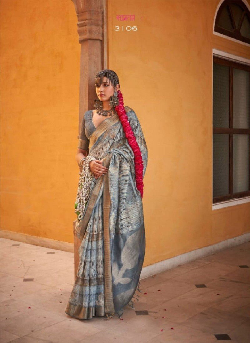 Pastel Blue Colour Kamalam By Kira Tusser Spun Casual Wear Saree Orders In India 3106