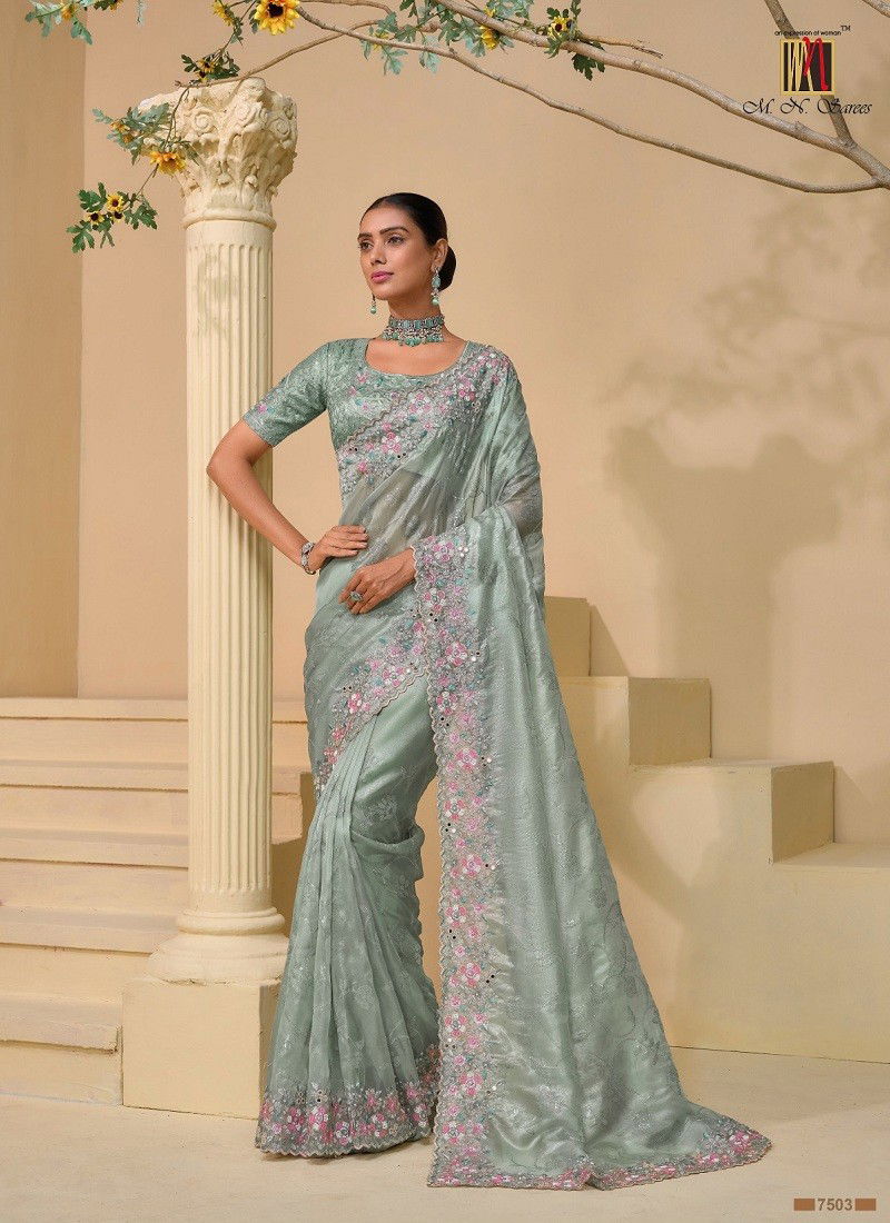 Pastel Blue Colour Mn 7500 Designer Saree Wholesale Clothing Distributors In Mumabi 7503